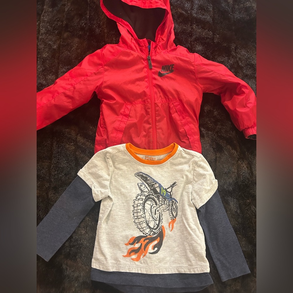 Toddler Boy Clothing Lot 3T Nike Hooded Jacket + Hatley Dirt Bike Shirt